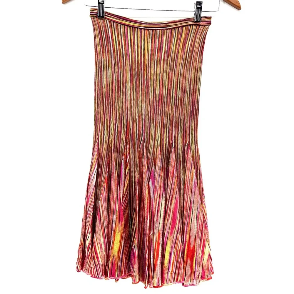 Missoni Striped Knit Multicolor Knee Length Lined Stretch Skirt EU38 US2 Crochet - Picture 5 of 7